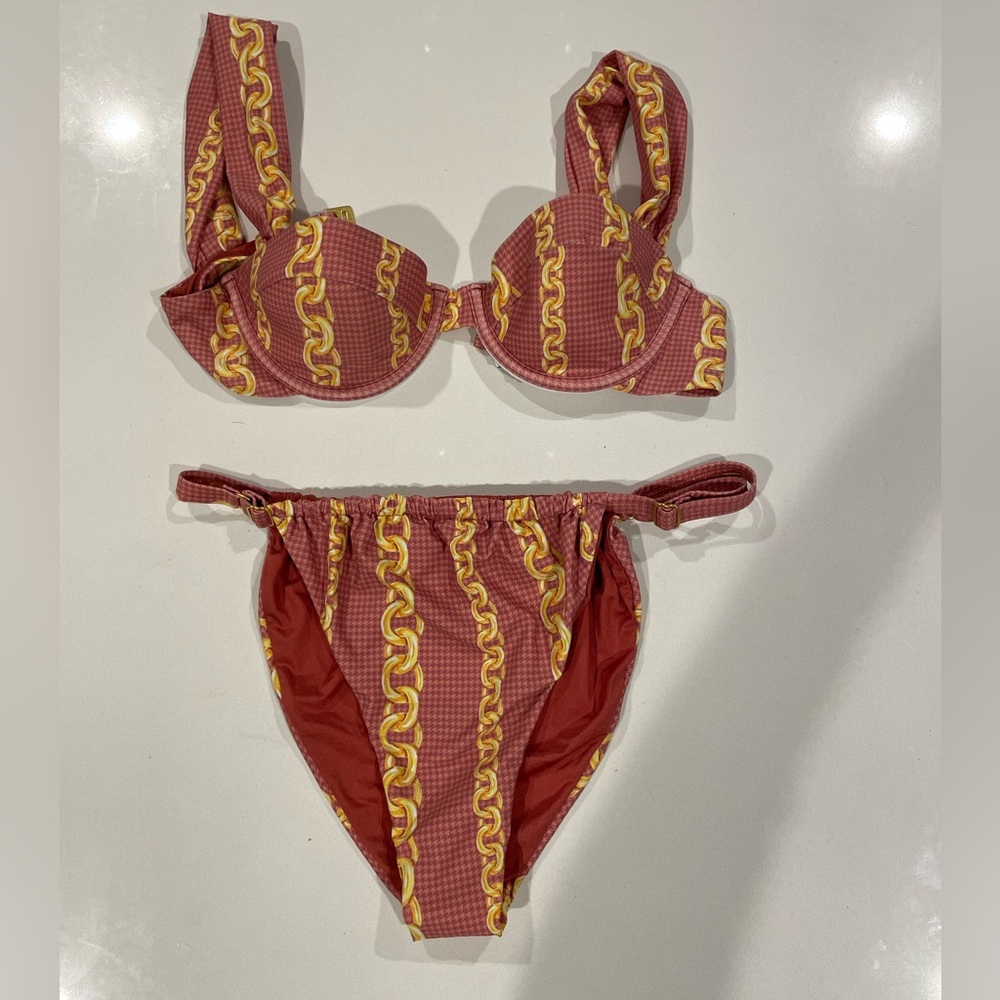 WeWoreWhat Chain Print Pink/Red Cheeky Balconette Bikini